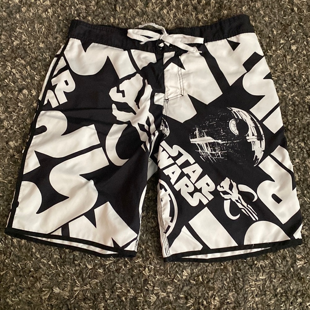 Star Wars Swim Trunks Men’s X-Large Board Shorts Black White Lined